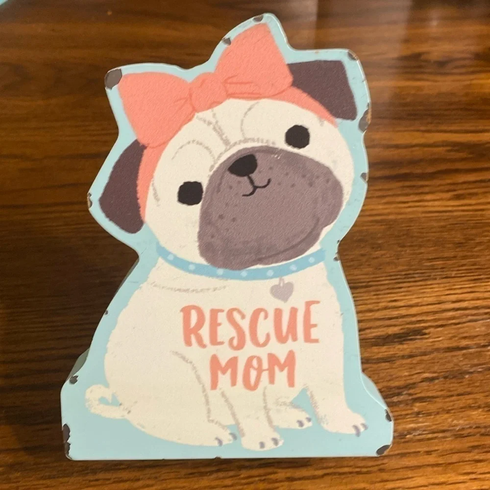 Clementine Paper Rescue Mom Pug Dog Wooden Block Shelf Sitter Decor